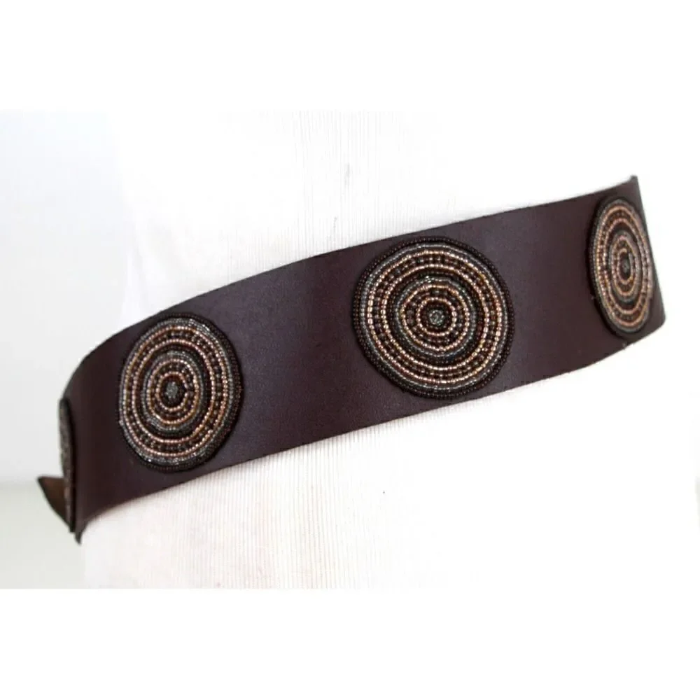 HandCrafted BROWN EMBELLISHED REAL LEATHER 2 3/8